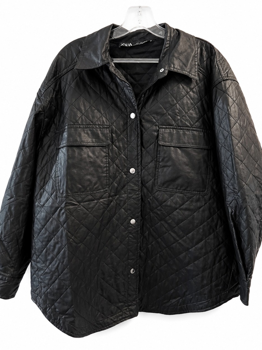 Zara Oversized Quilted Faux Leather Jacket Size Large Lagenlook - Picture 3 of 7